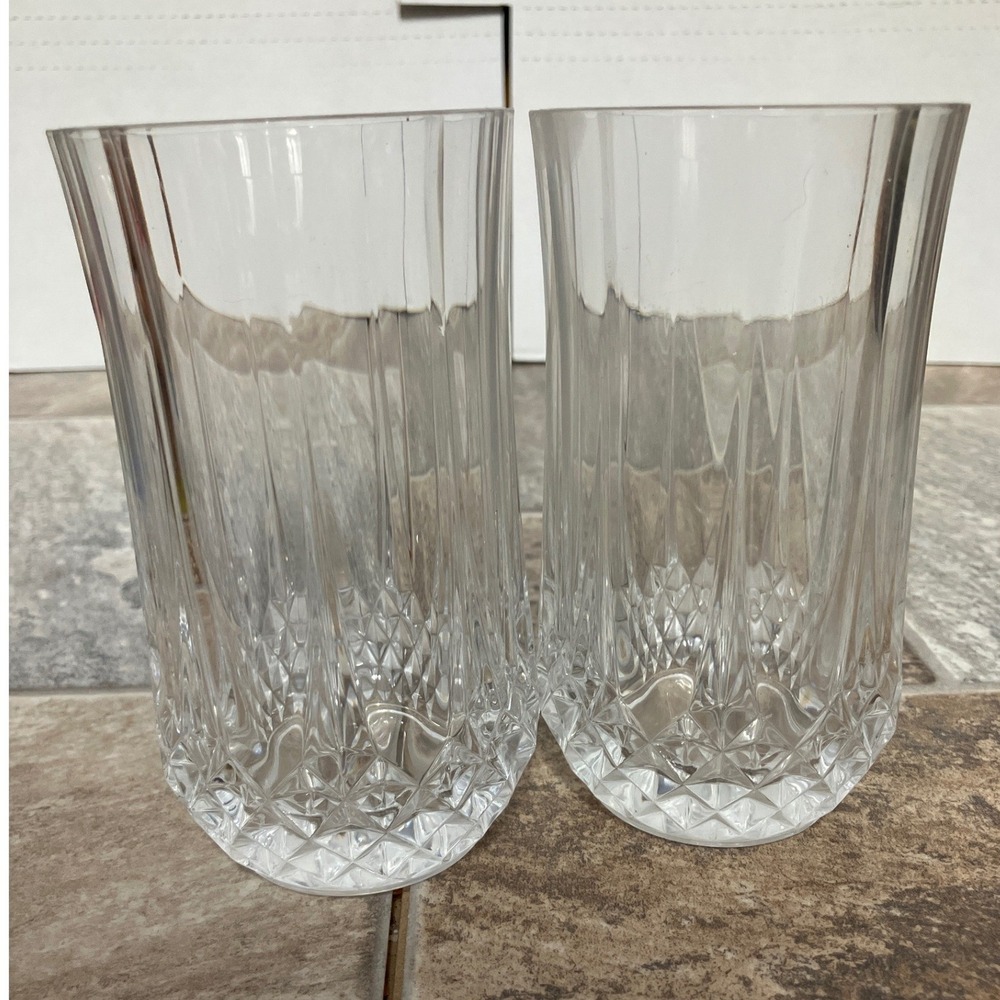 Vintage Style Clear Crystal Cut Highball Glasses Diamond Fluted Set‎ of 2 5.5in